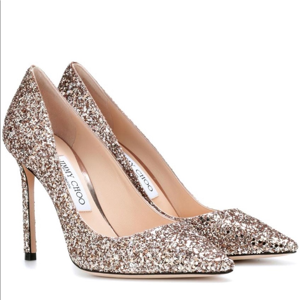 Jimmy Choo Romy 40 10 ballet pink gold glitter